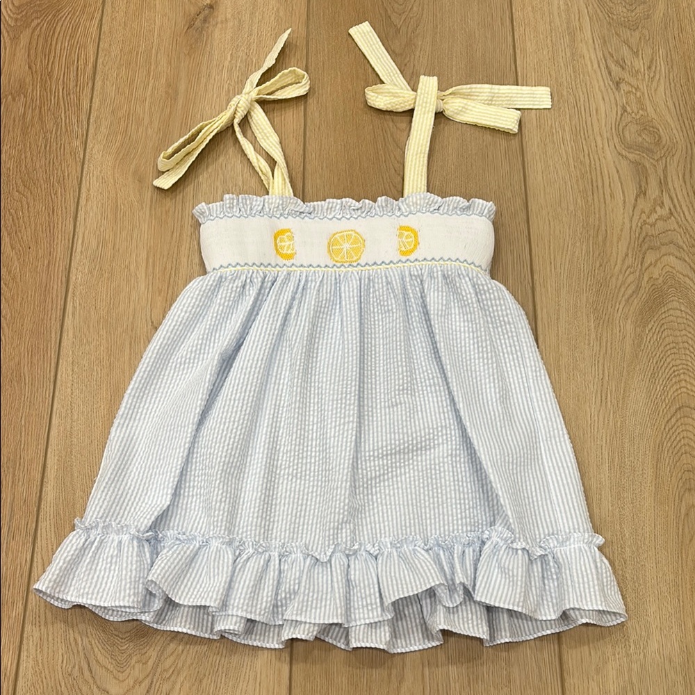 Stitchy Fish Striped Blue and Yellow Lemon Sundress